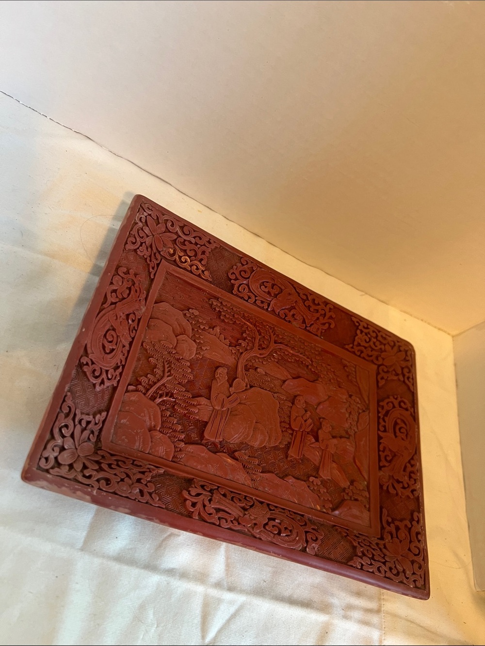Carved Decorative Trinket Box in Deep Red - Handcrafted Home Accent